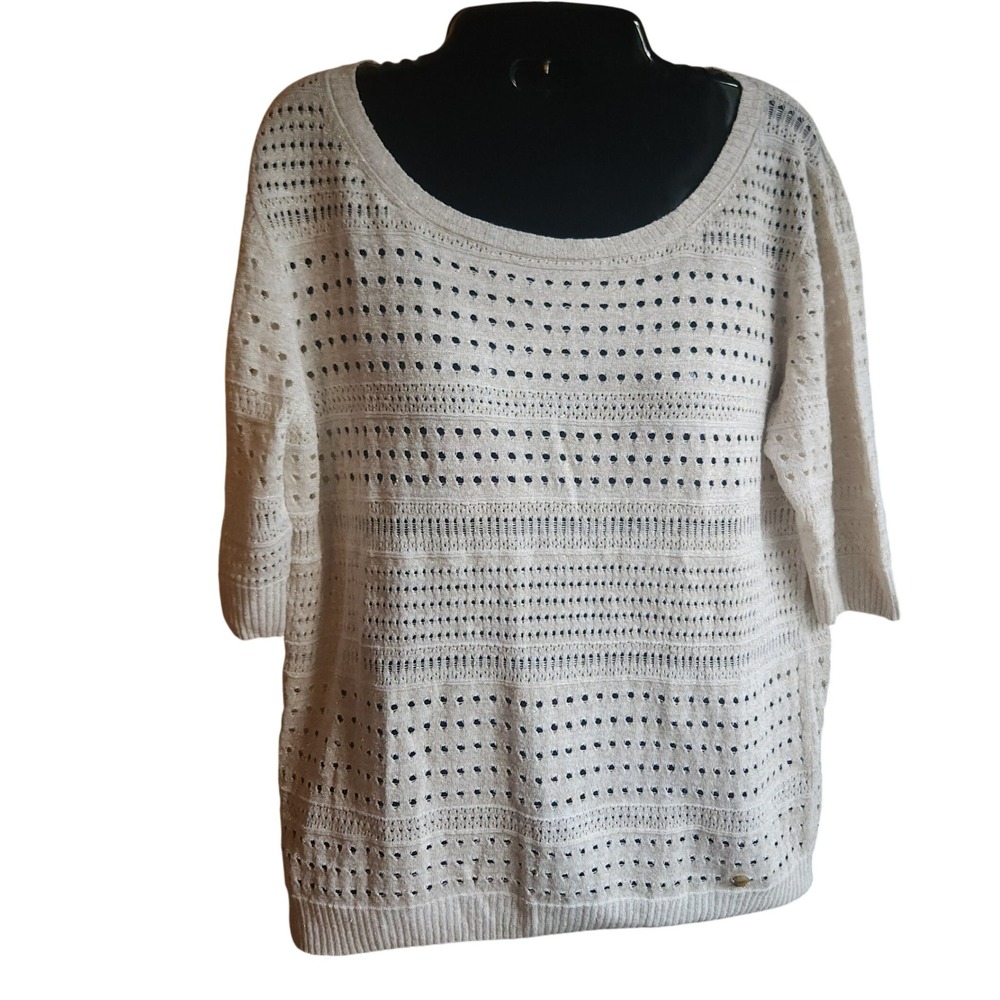 Vintage Falconeri Luxury Knit Sweater Womens Scoop Neck Open Weave Cream Small - Picture 3 of 6